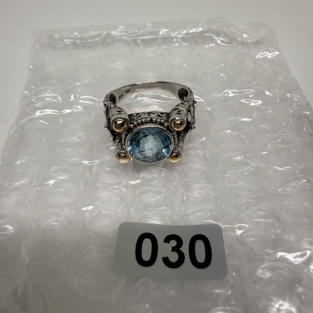Blue topaz sterling silver ring with 18kt gold accents size 10 - Picture 4 of 8